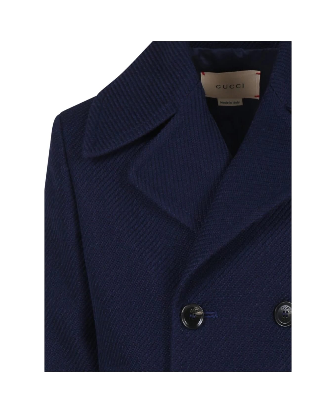 Gucci Dark Blue Coat With Back Gucci Web Print - Blue