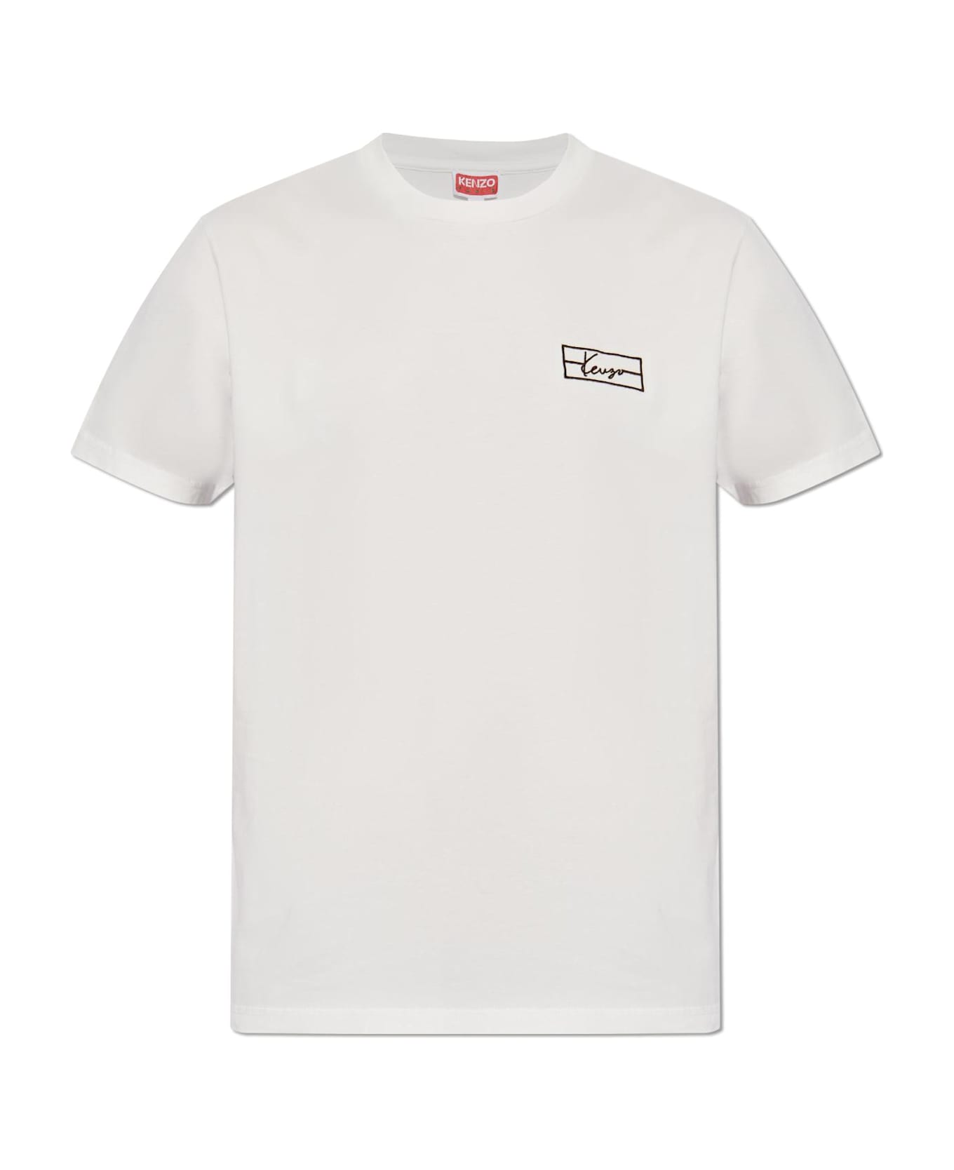Kenzo T-shirt With Embroidered Logo - Blanc Casse