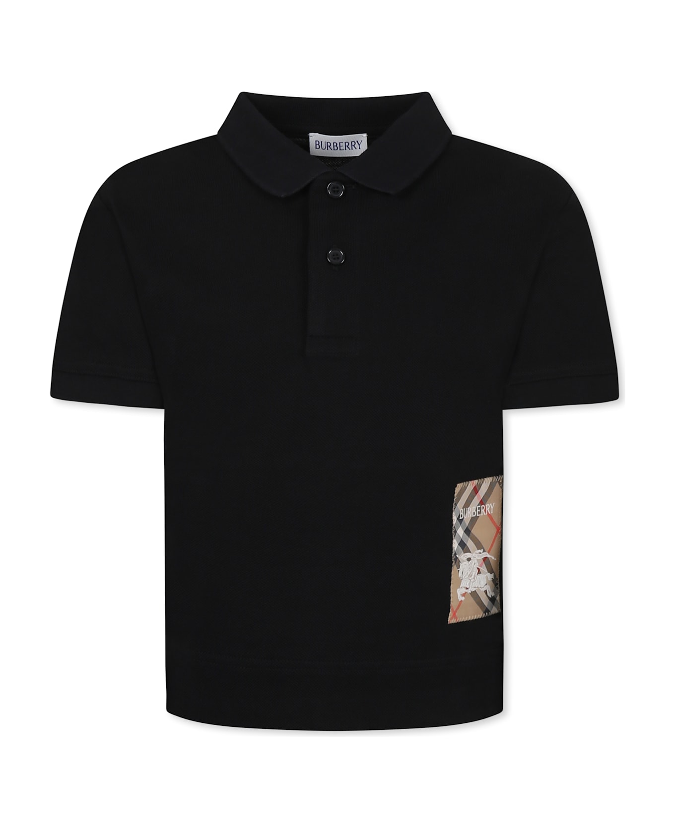Burberry Black Polo Shirt For Boy With Equestrian Knight - Black