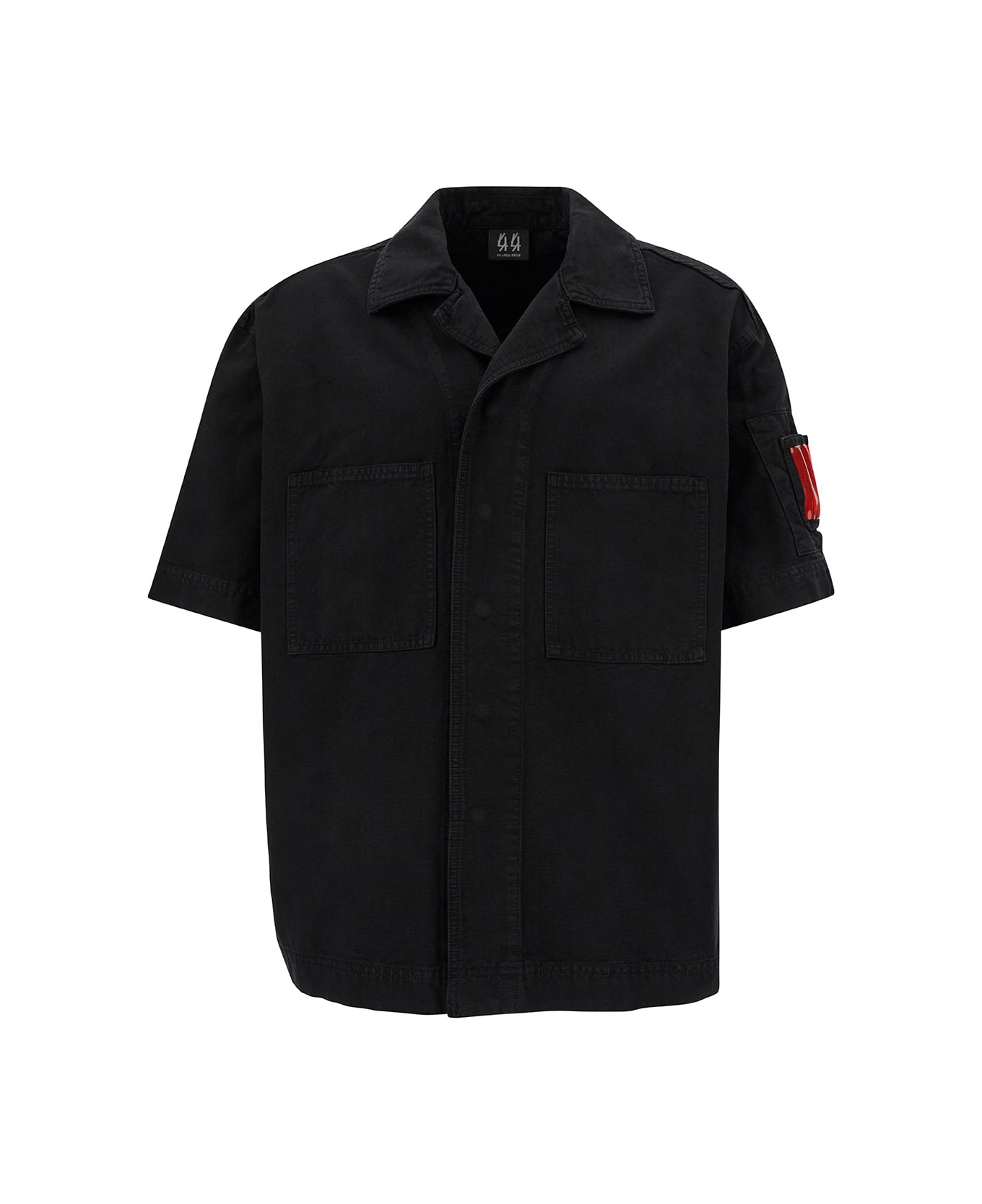 44 Label Group Black Bowling Shirt With Logo Patch In Cotton Denim Man - Black シャツ