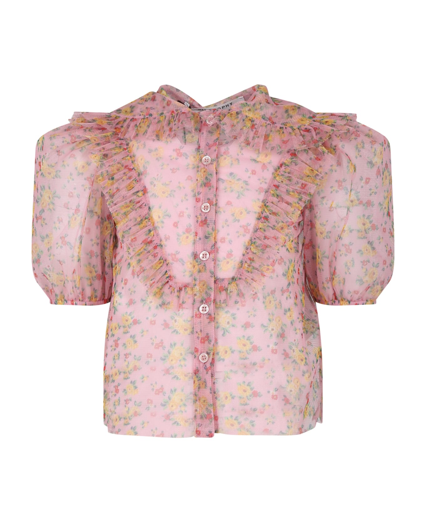 Philosophy di Lorenzo Serafini Kids Pink Shirt For Girl With Floral Print - Multicolor