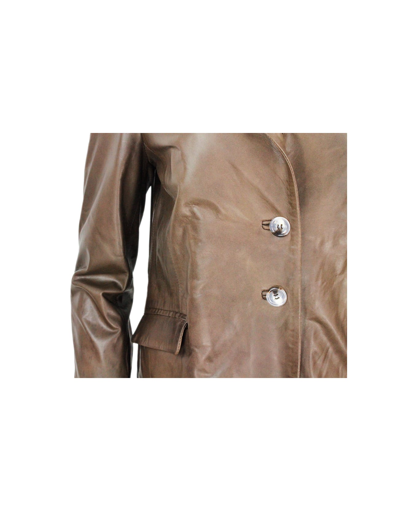 Barba Napoli Soft Leather Blazer Jacket With 2 Button Closure And Flap Pockets - Brown ジャケット