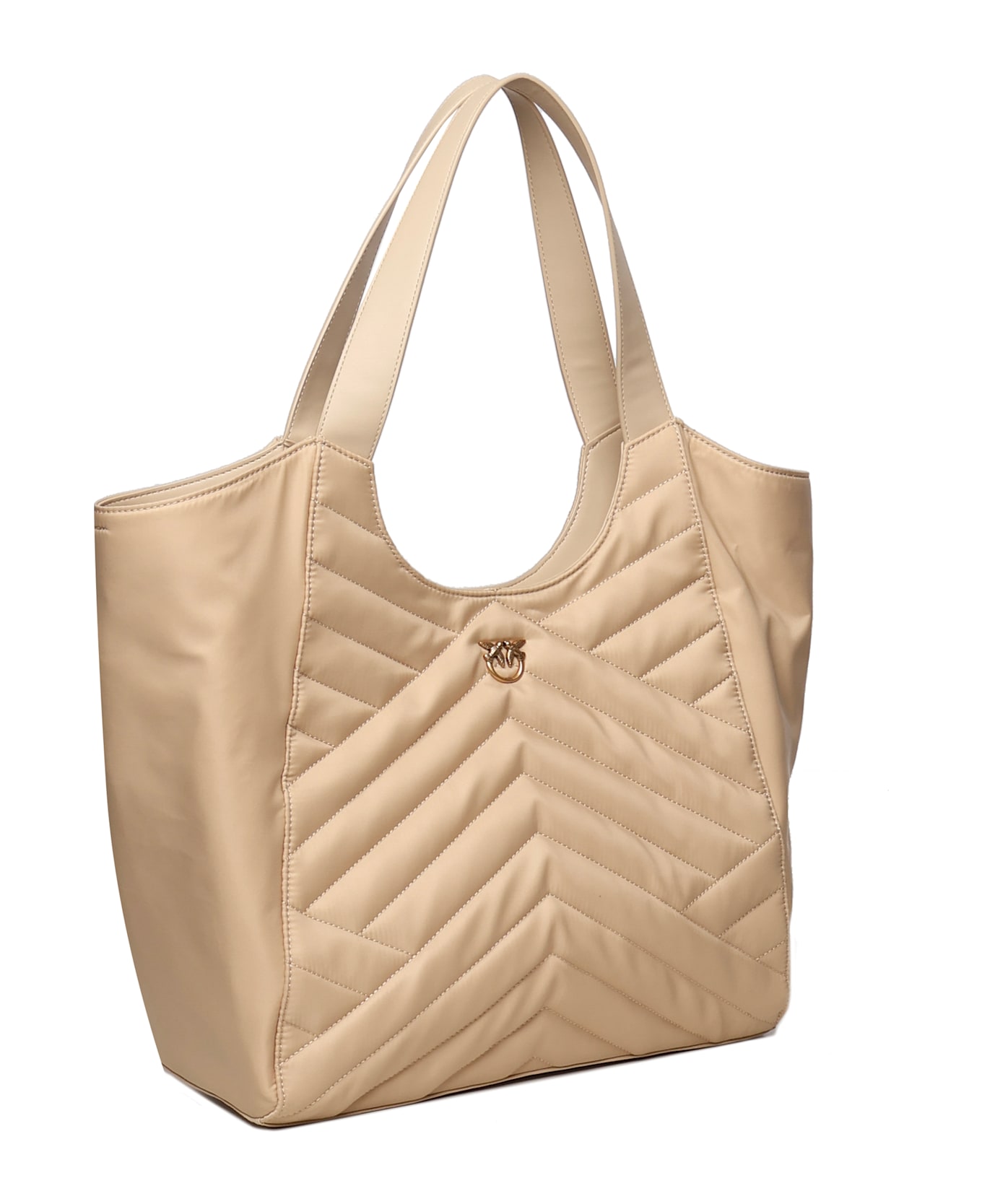 Pinko Puzzle Quilt Fabric Shopper Bag - Beige