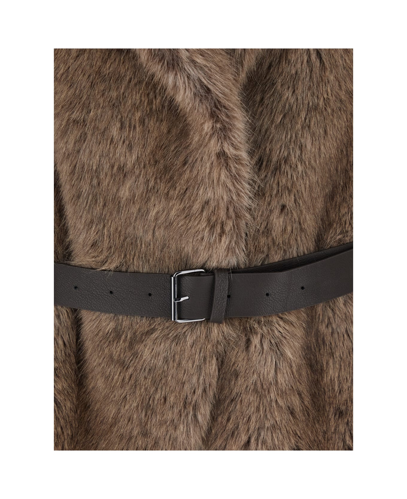 Parosh Brown Fur Jacket With Notched Revers And Leather Belt In Ecofur Woman - Brown
