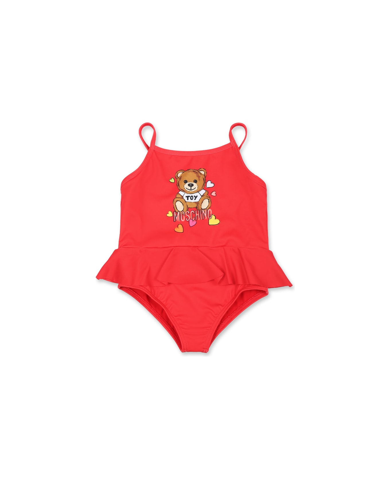 Moschino Red Swimsuit For Baby Girl With Teddy Bear - Red 水着