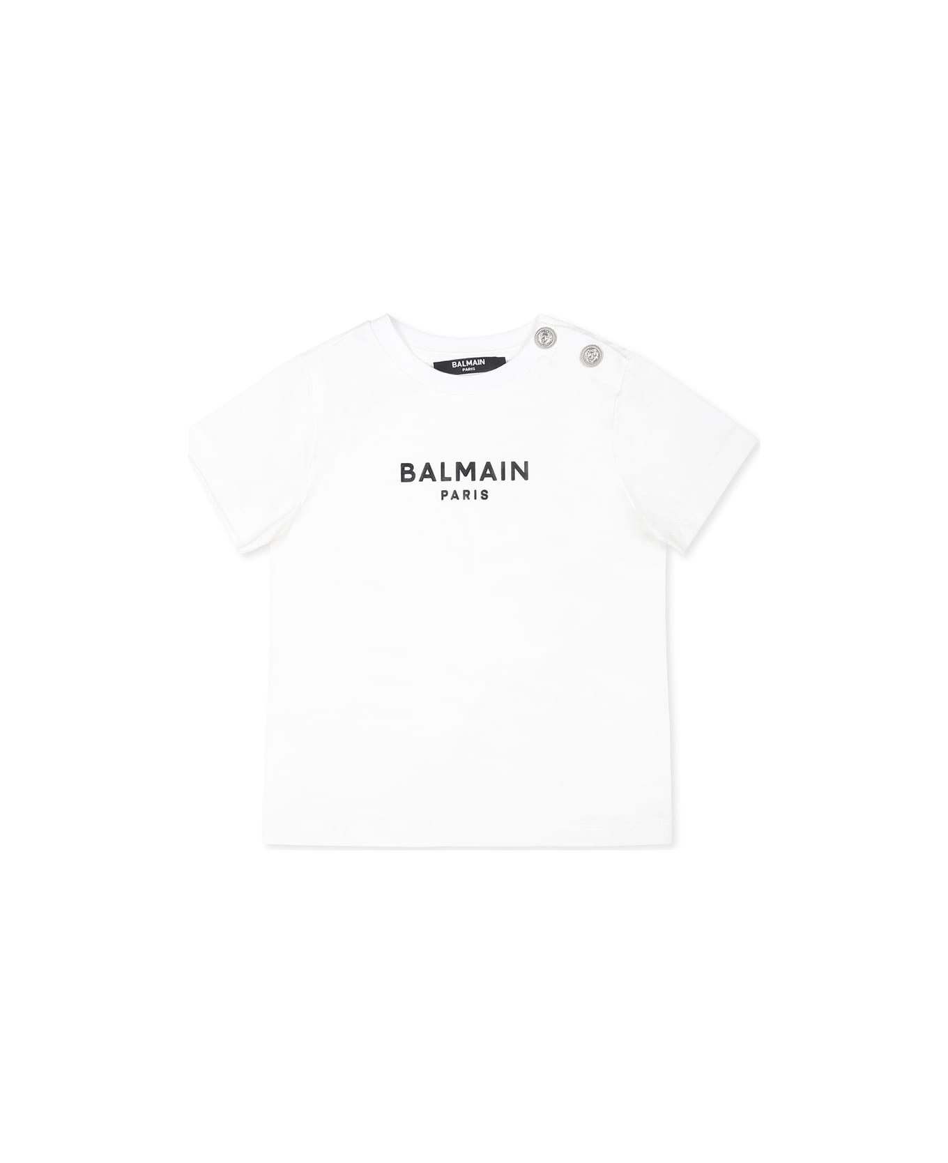 Balmain White T-shirt For Babykids With Logo - White