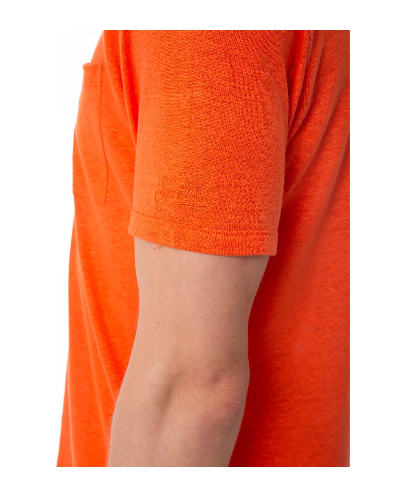 MC2 Saint Barth Man Orange Linen Jersey T-shirt - ORANGE