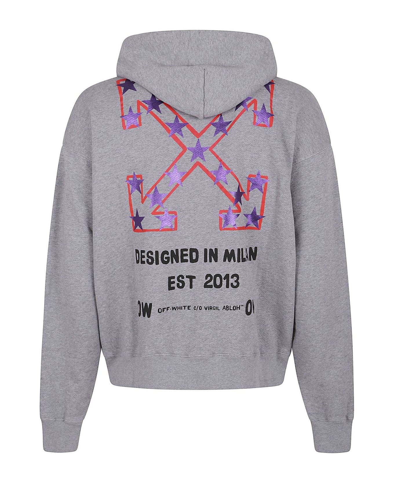 Off-White Logo Printed Zip-up Hoodie - Grey Melange