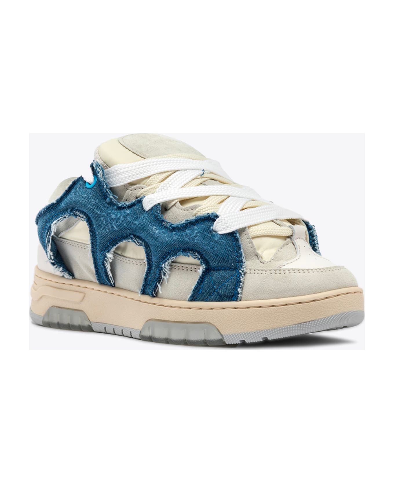 Paura Santha 1 Off white suede and blue denim low sneaker - Denim
