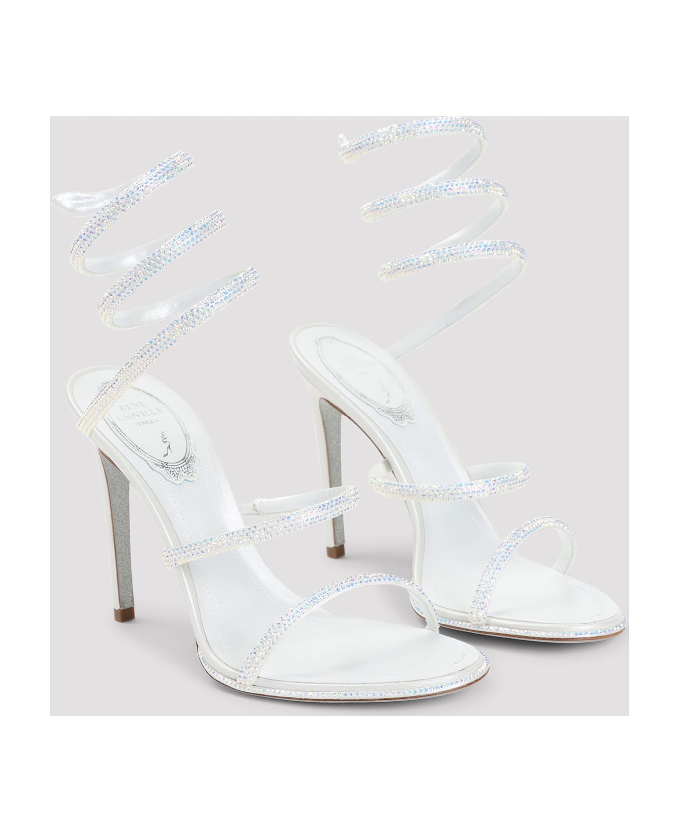 René Caovilla Cleo Sandals - Ivory Satin Transmission Strass