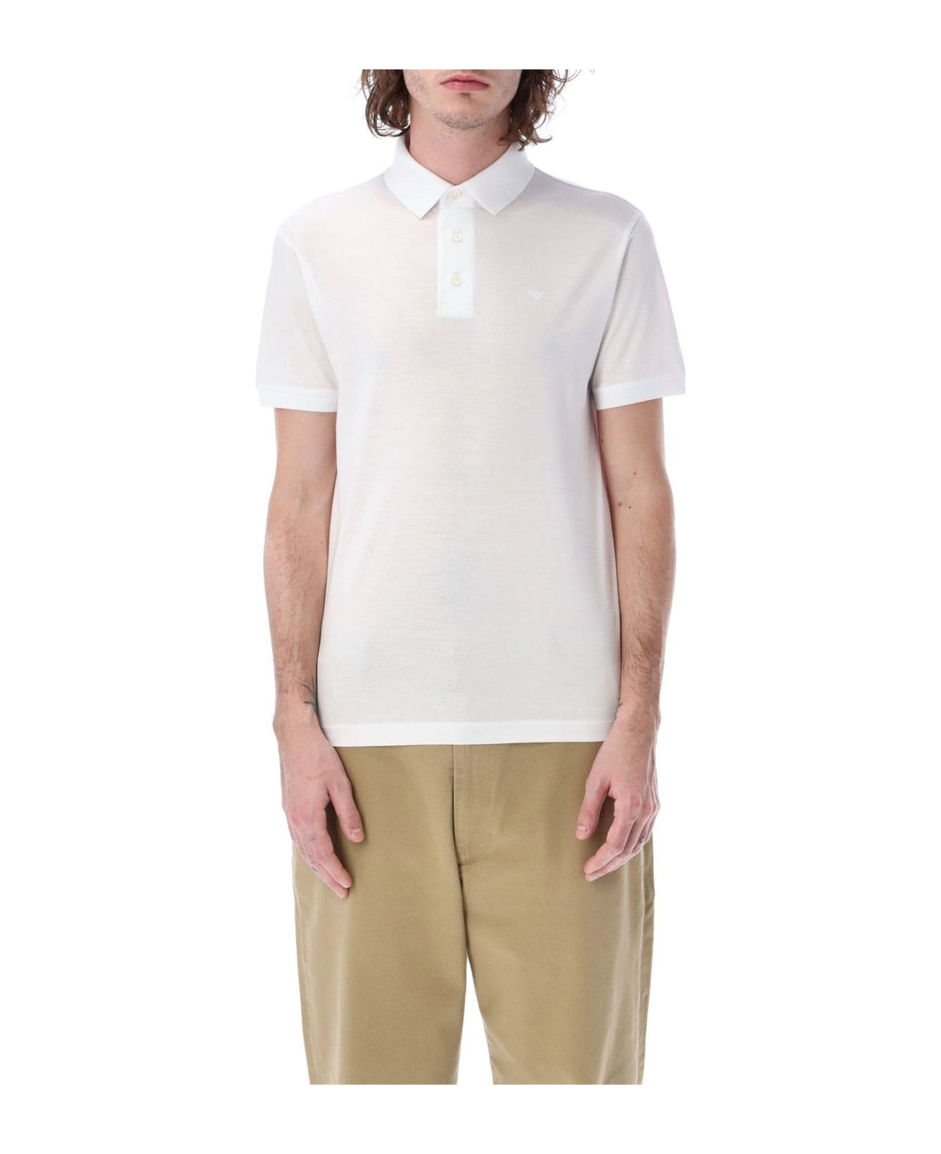 Emporio Armani Logo Printed Short-sleeved Polo Shirt - White