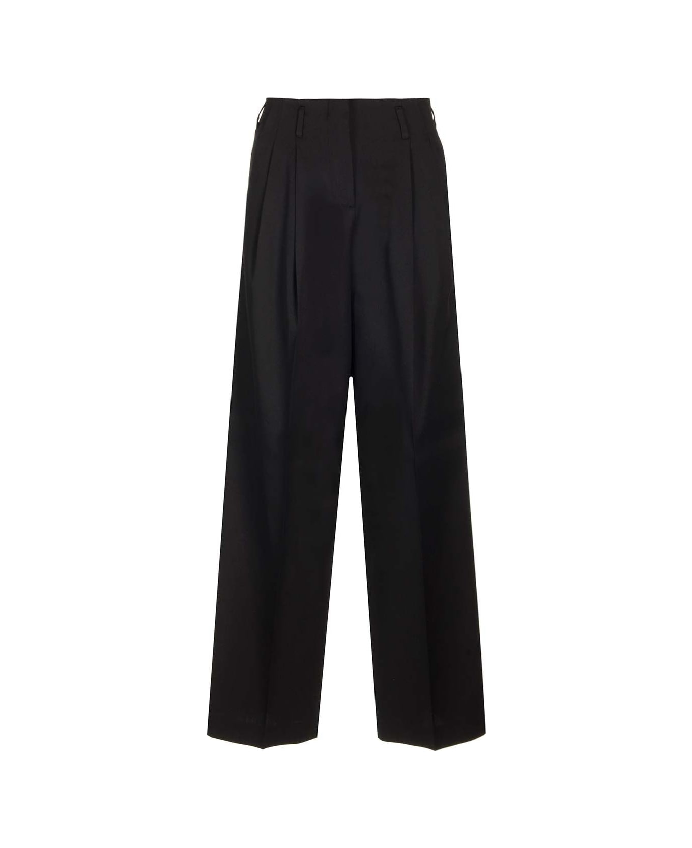 Golden Goose Wool Gabardine Wide Leg Trousers - Nero