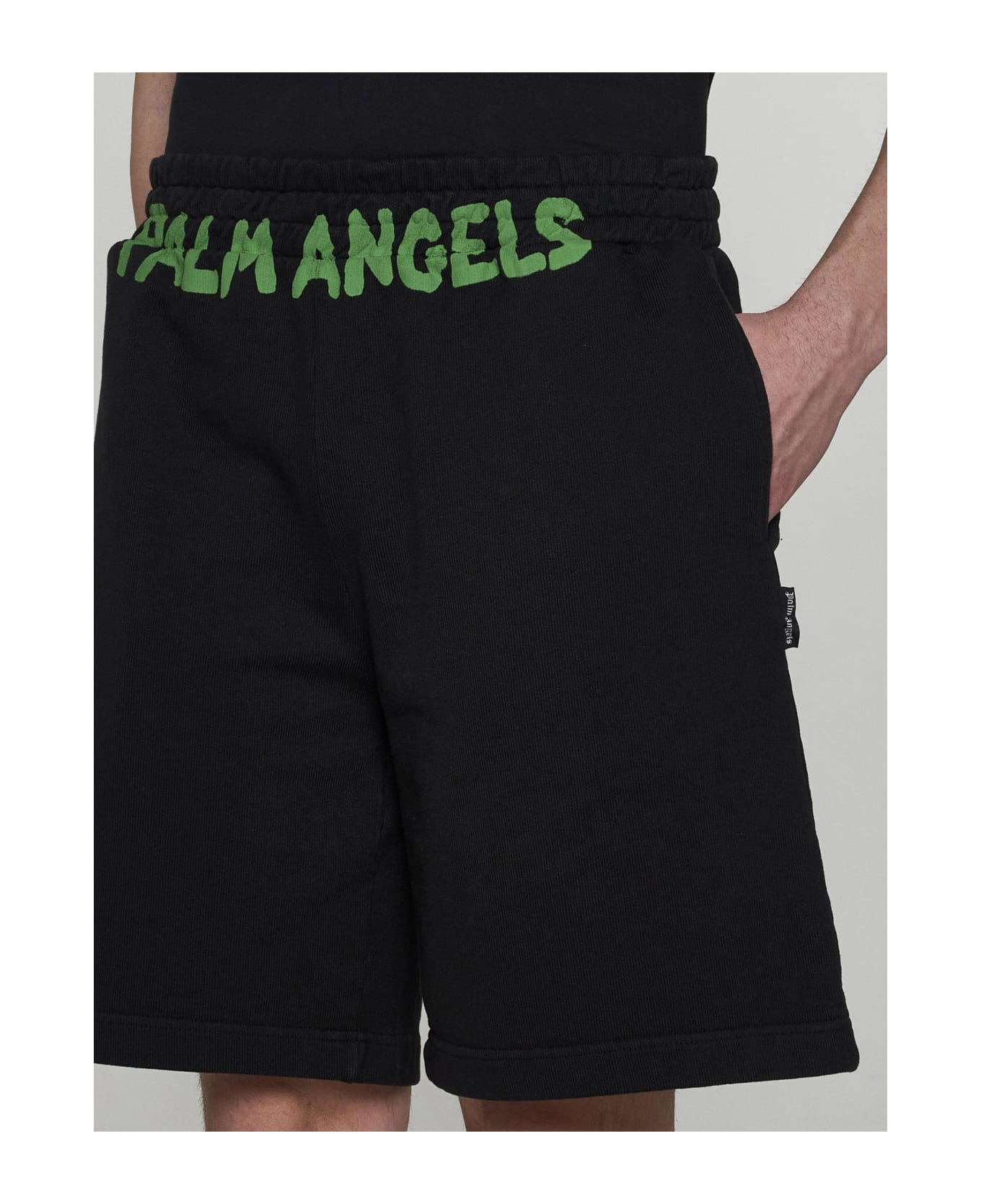 Palm Angels Logo Cotton Sweatshorts - Black green fl ショートパンツ