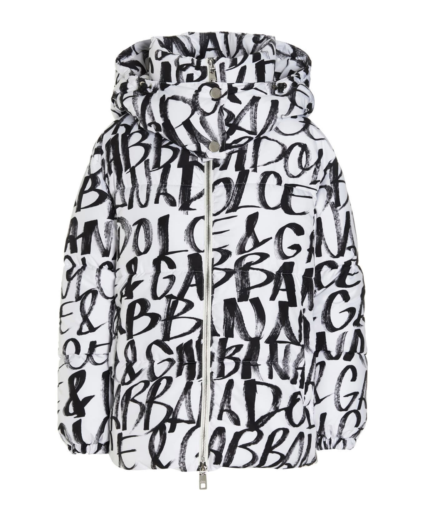 Dolce & Gabbana Graffiti Logo Down Jacket - White/Black