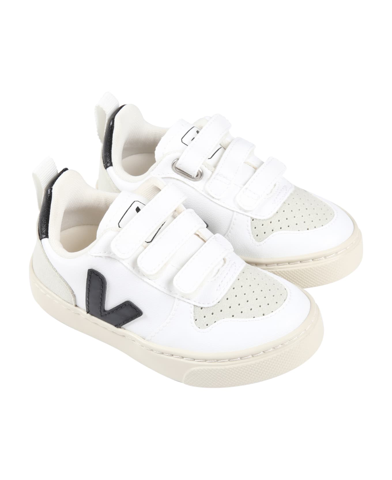 Veja White Sneakers For Kids With Black Logo - White