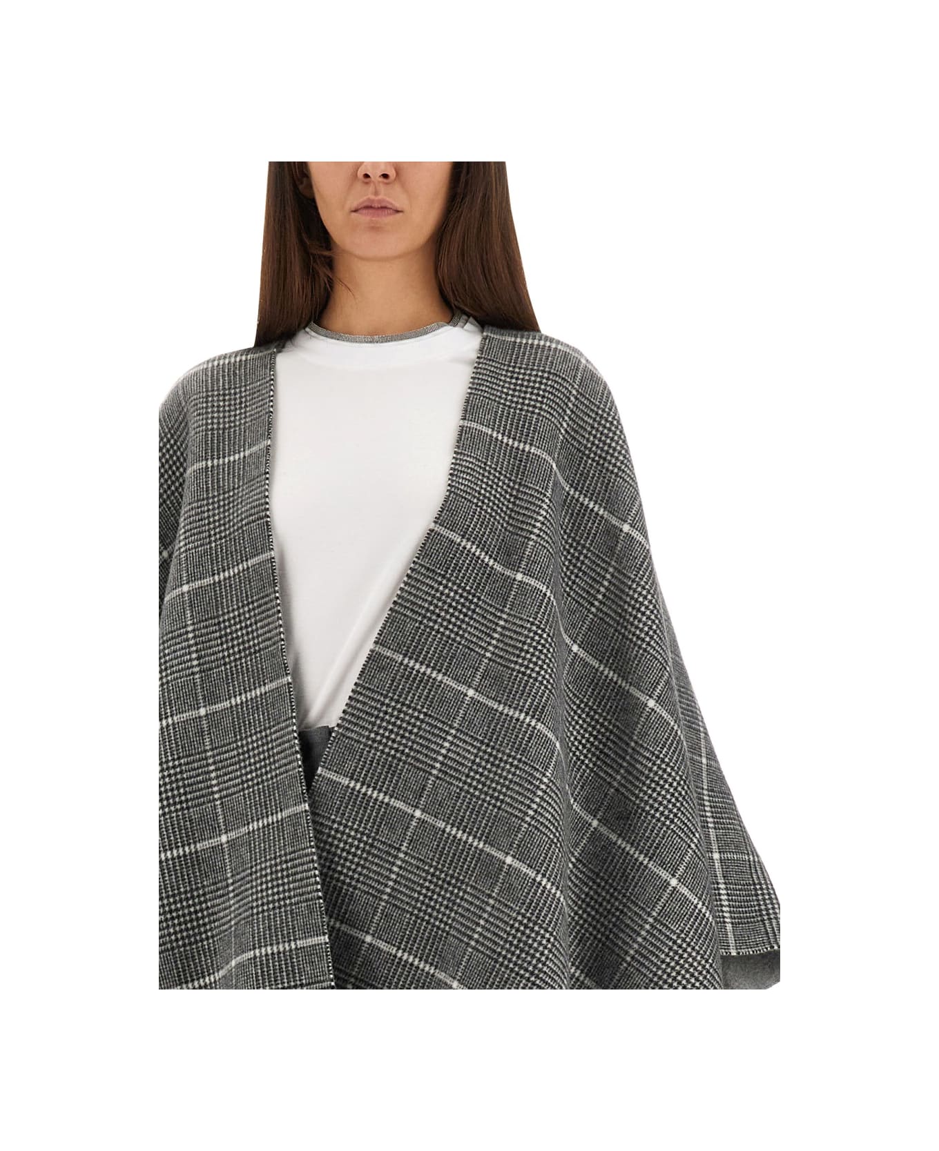 Brunello Cucinelli Wool Poncho With Bangs - GREY