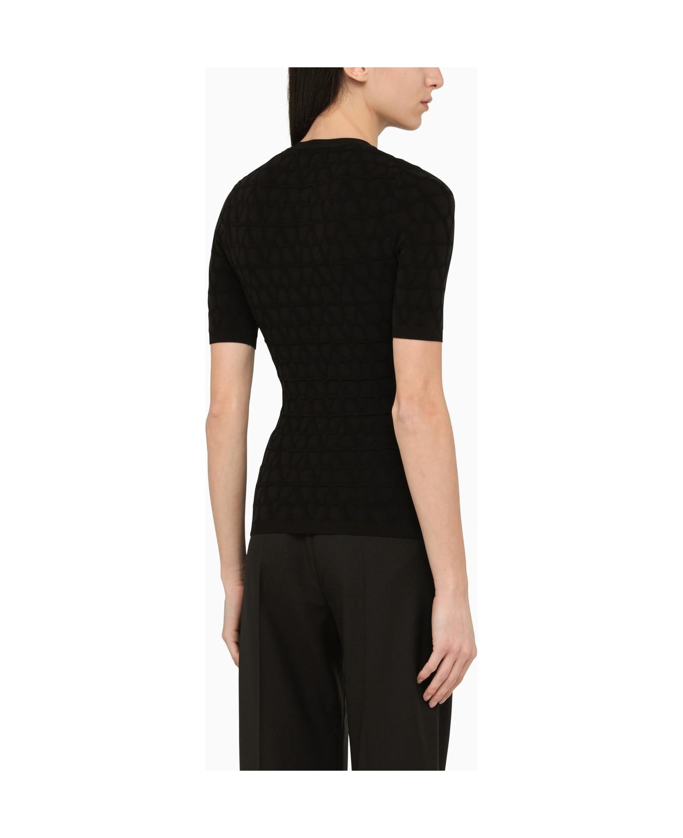 Valentino Black Crew-neck Sweater With Toile Iconographe Motif - Black