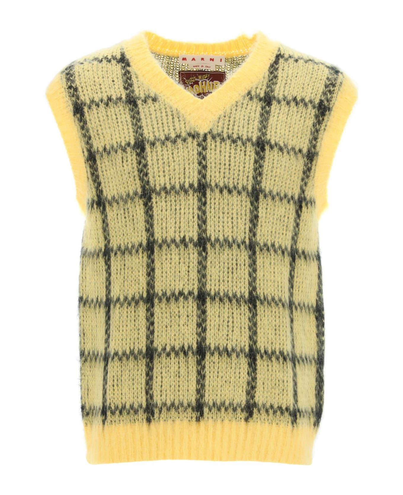 Marni Brushed-mohair Vest With Check Motif - MAIZE (Yellow)