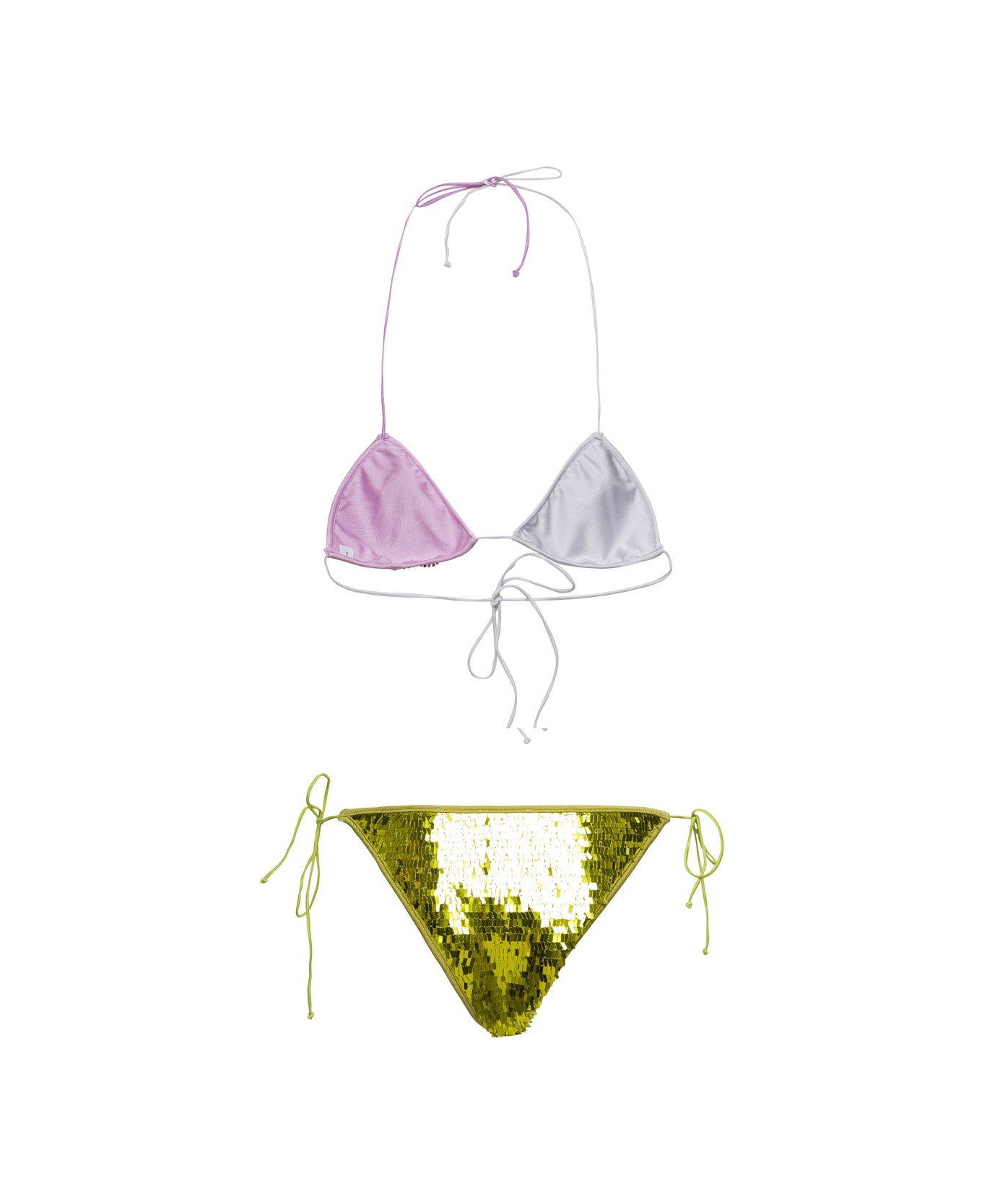 Oseree Multicolor Triangle-shaped Bikini With Sequins All Over In Techno Fabric Woman - Multicolor