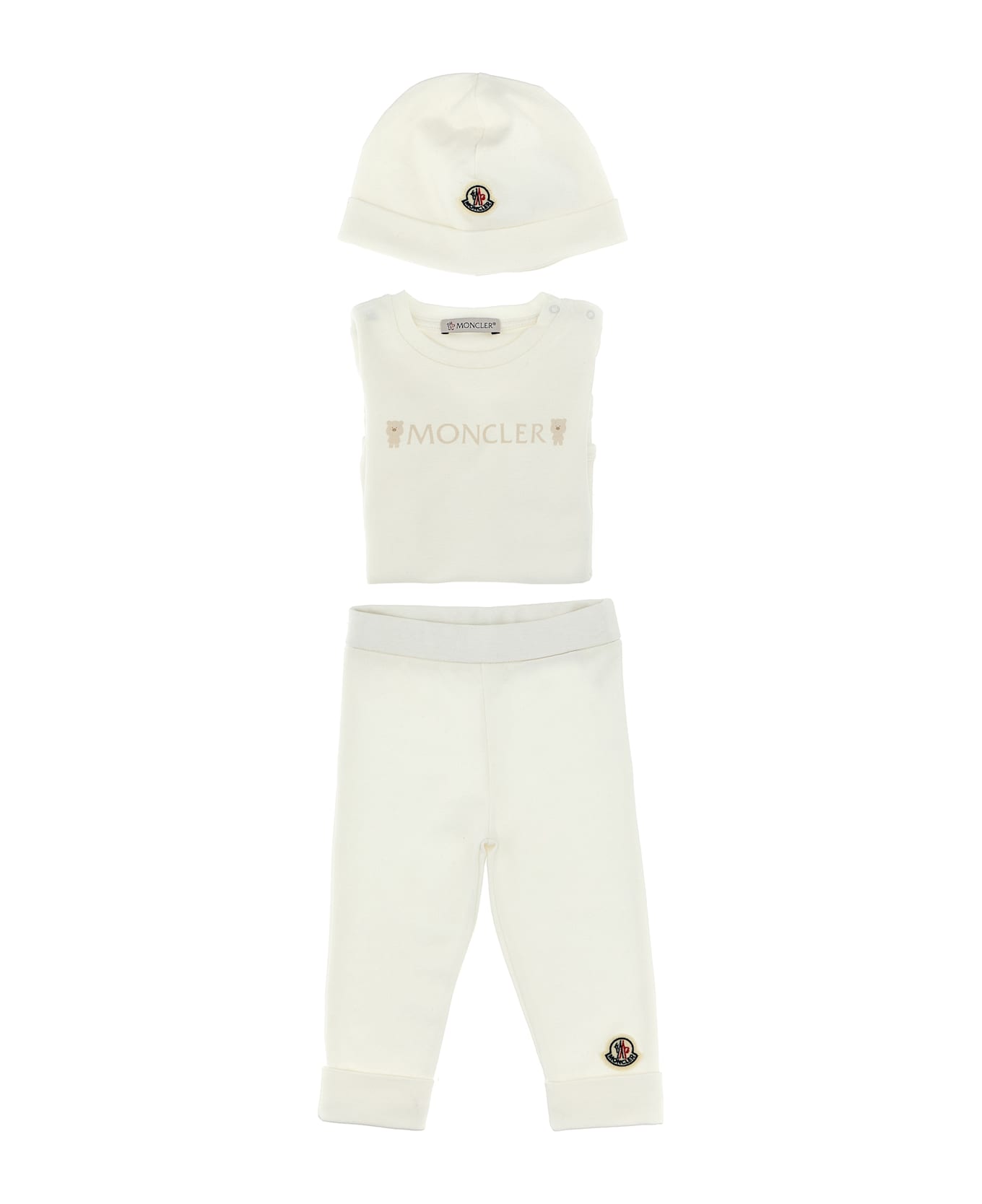 Moncler Baby Set Body + Leggings + Cap - White