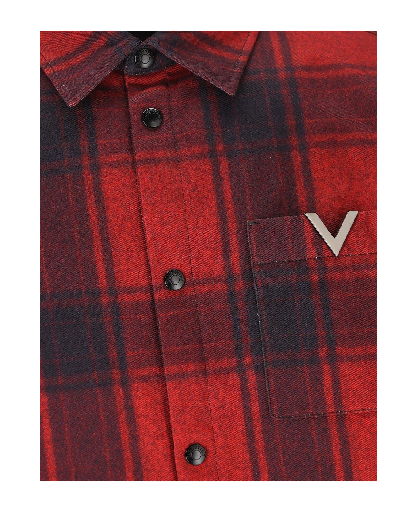 Valentino Logo Plaque Checked Shirt Jacket - Red