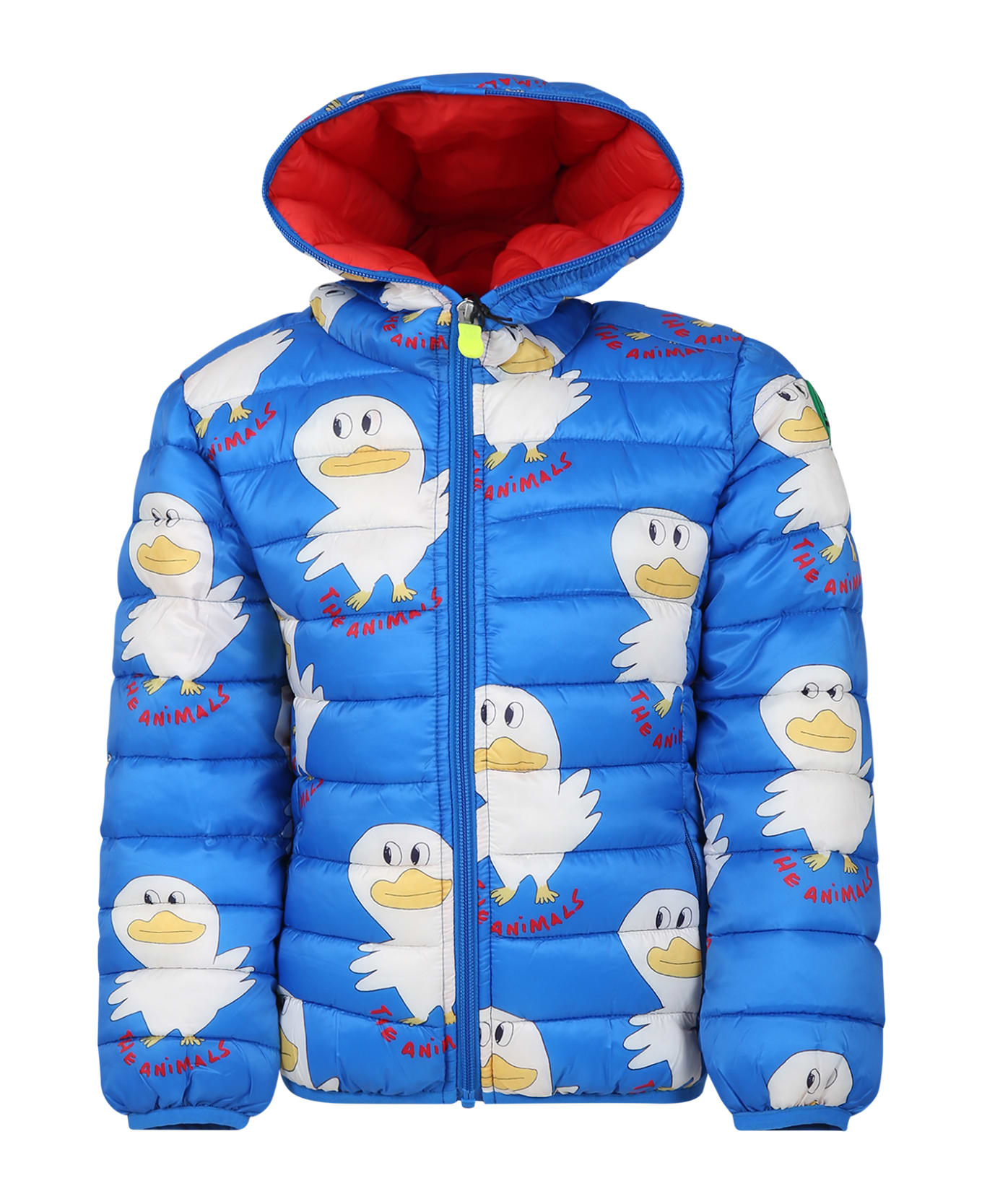 Save the Duck Light Blue Lobster Down Jacket For Boy With Duck Print And Logo - Light Blue