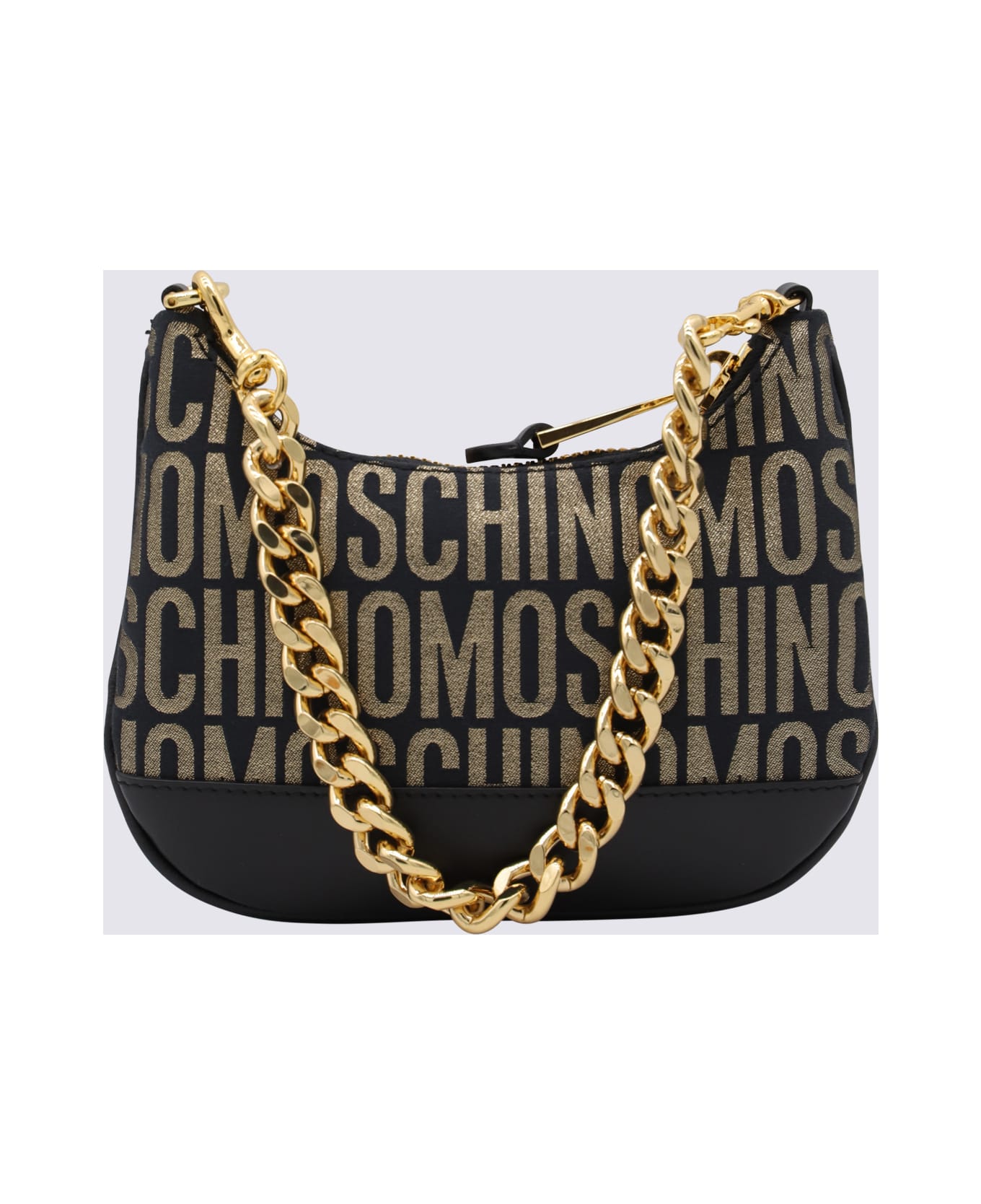 Moschino Black And Gold Allover Medium Crossbody Bag - Black