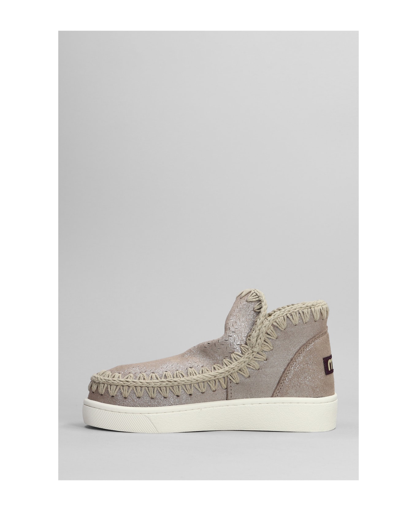 Mou Eskimo Sneaker Low Heels Ankle Boots In Grey Glitter - grey