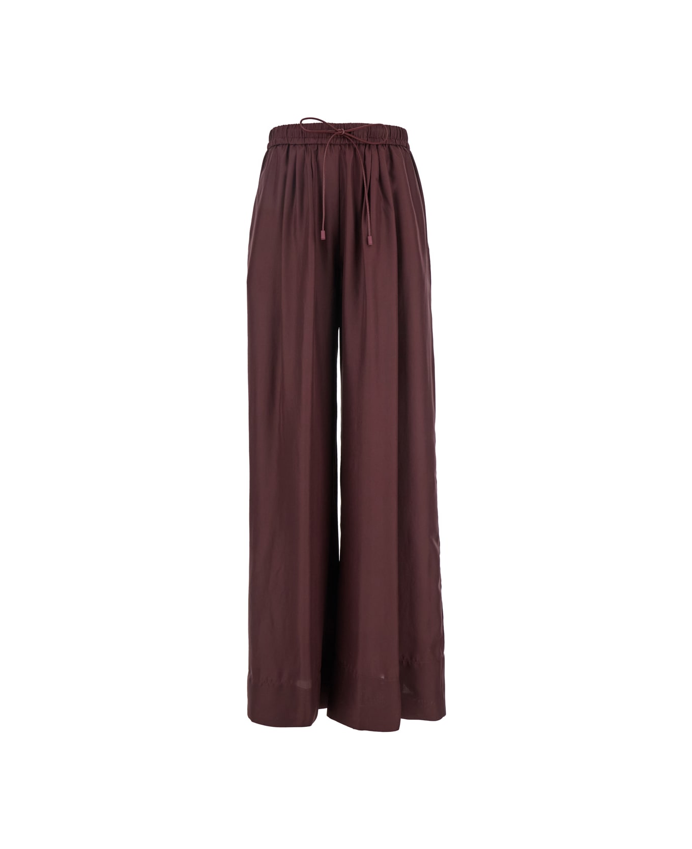 Forte_Forte Bordeaux Pants With Elastic Drawstring Waist And Wide Leg In Silk Woman - Bordeaux