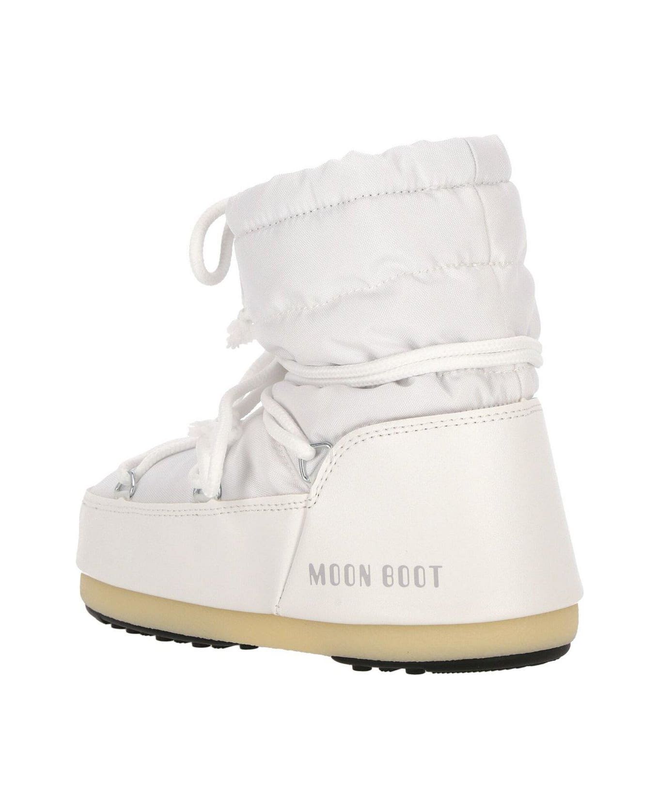 Moon Boot Round Toe Lace-up Ankle Boots - WHITE