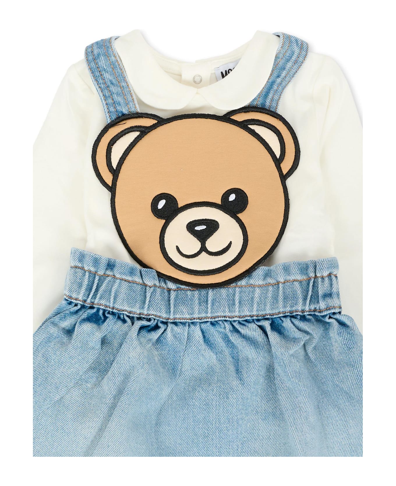 Moschino Denim Dungarees For Baby Girl With Teddy Bear - Blue