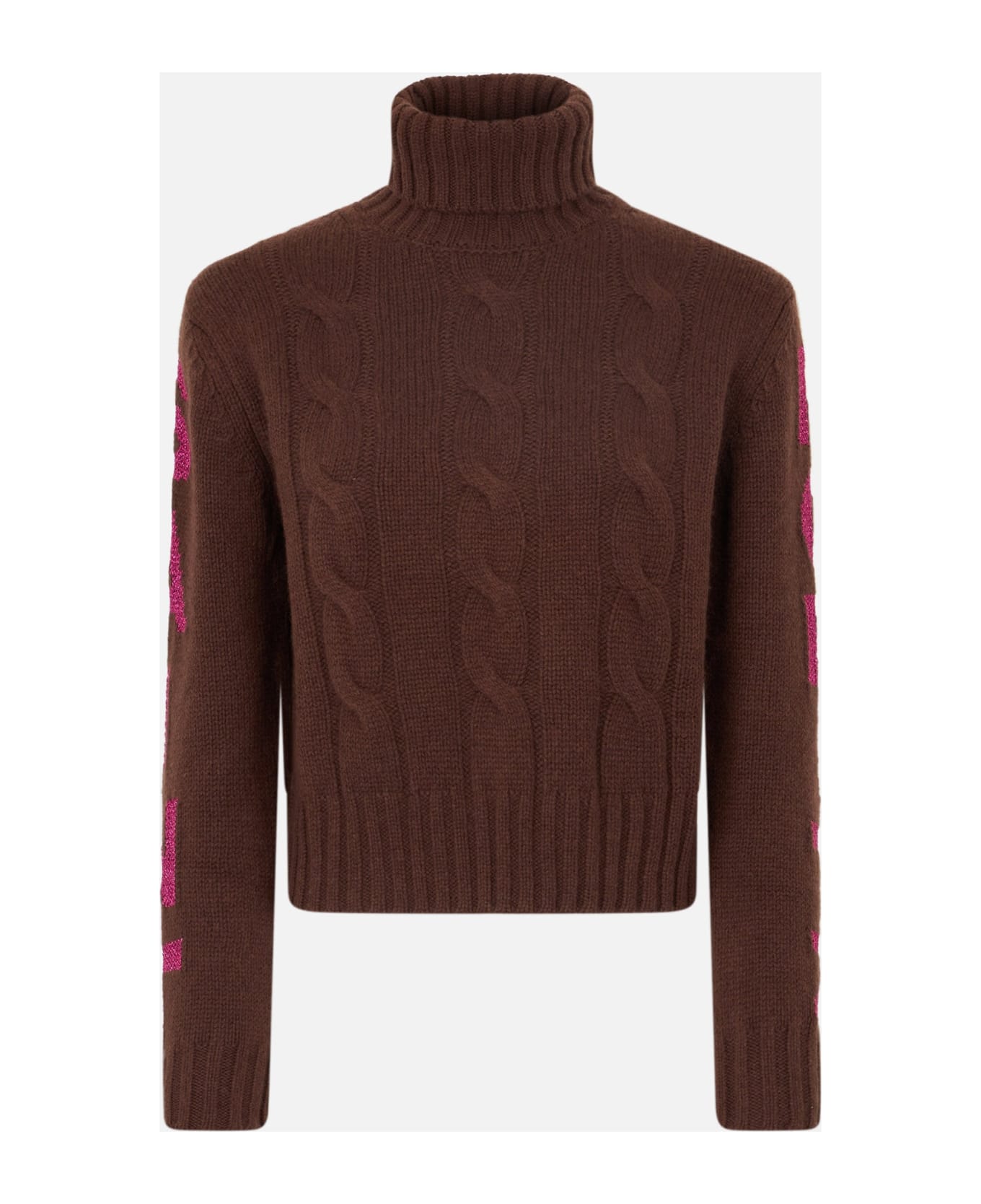 MC2 Saint Barth Woman Turtleneck Braided Sweater With Saint Moritz Jacquard - BROWN