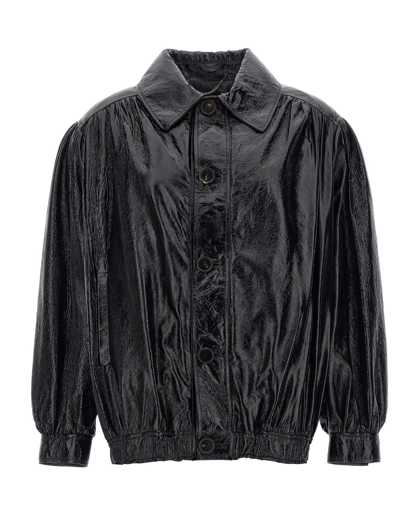 Alessandra Rich Leather Bomber Jacket - Black  