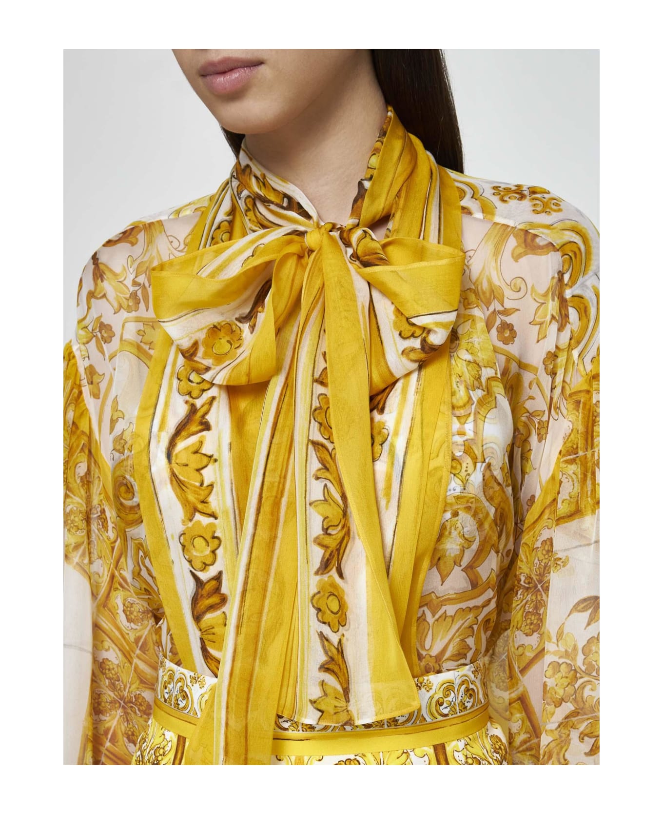 Dolce & Gabbana Majolica Print Silk Shirt - MIX MAIOLICA GIALLO (White)