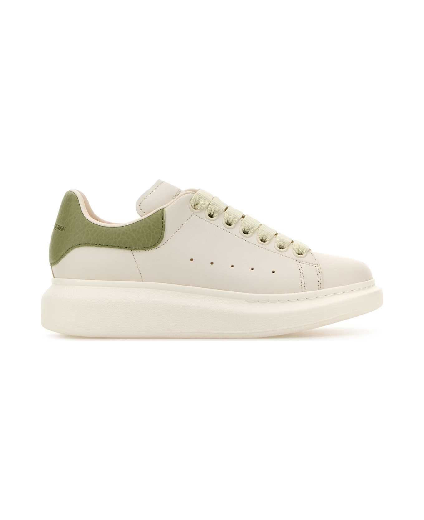 Alexander McQueen White Leather Sneakers With Sage Green Leather Heel - OFFWHITEGREEN