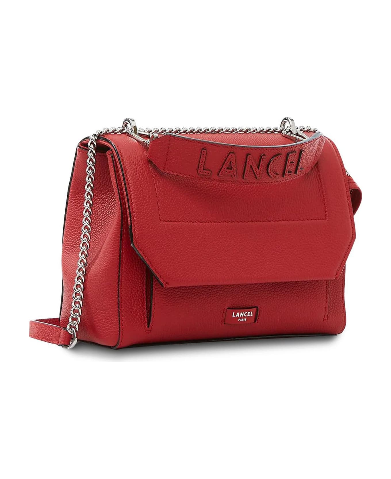Lancel Red Grained Leather Shoulder Bag - Red