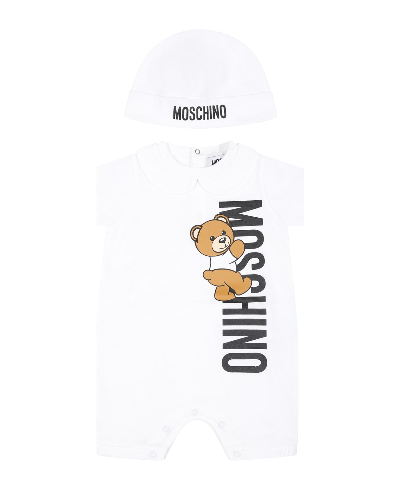 Moschino White Set For Babykids With Teddy Bear And Logo - White ボディスーツ＆セットアップ