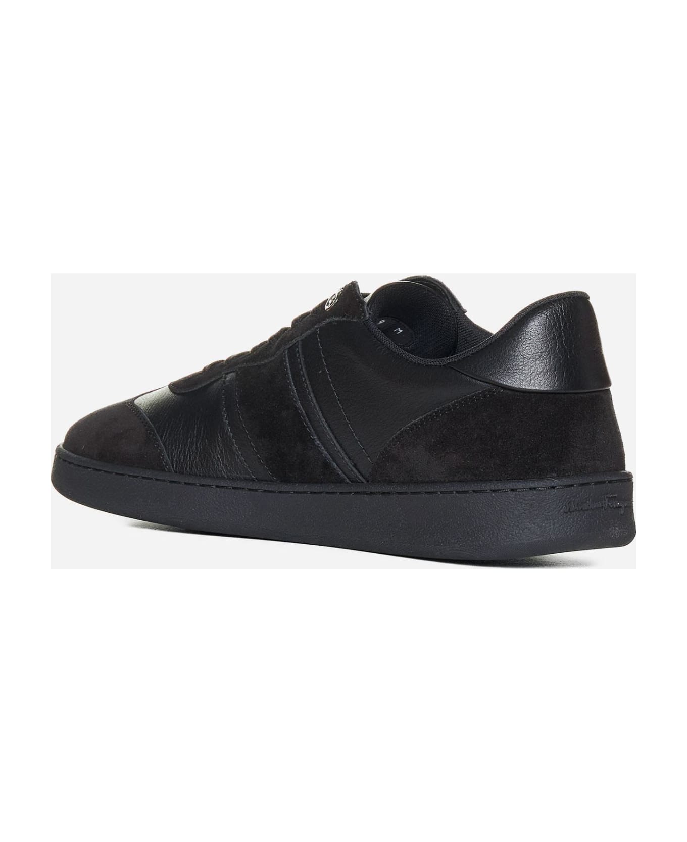 Ferragamo Achille Leather And Suede Sneakers - Black