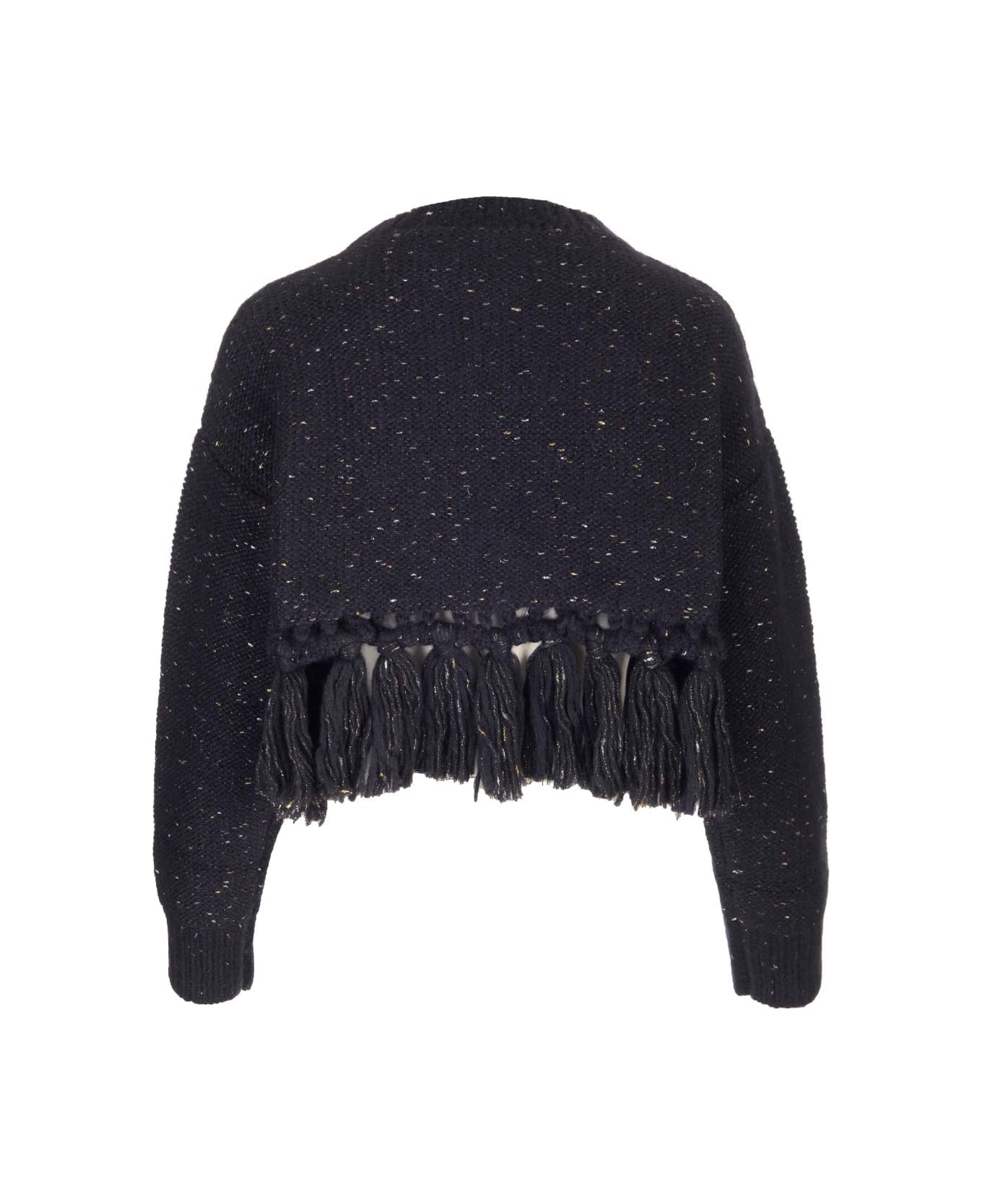 Alanui 'astrale' Crop Sweater With Fringes - Blue