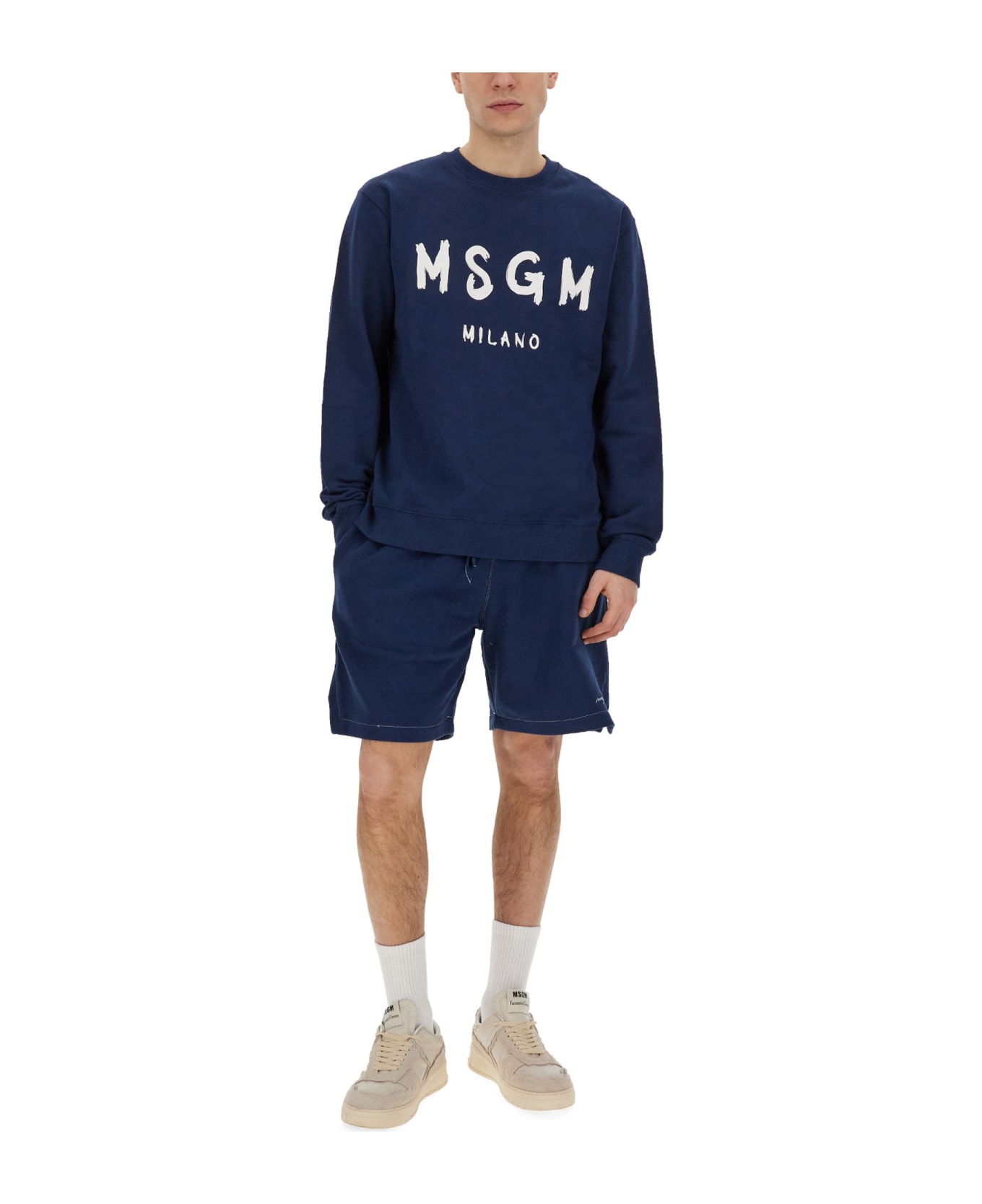 MSGM Sweatshirt With Brushed Logo - Blu Navy