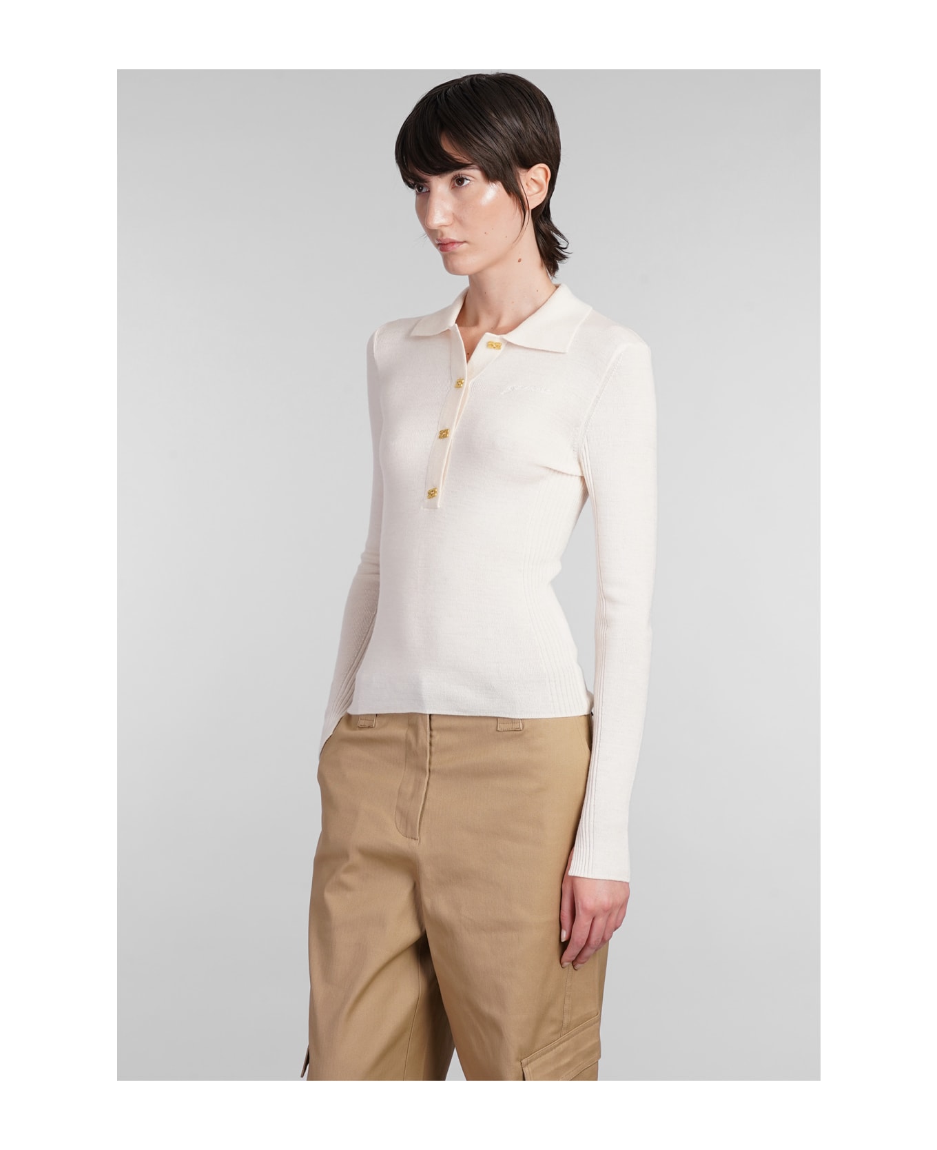 Ganni Polo In Beige Wool - beige