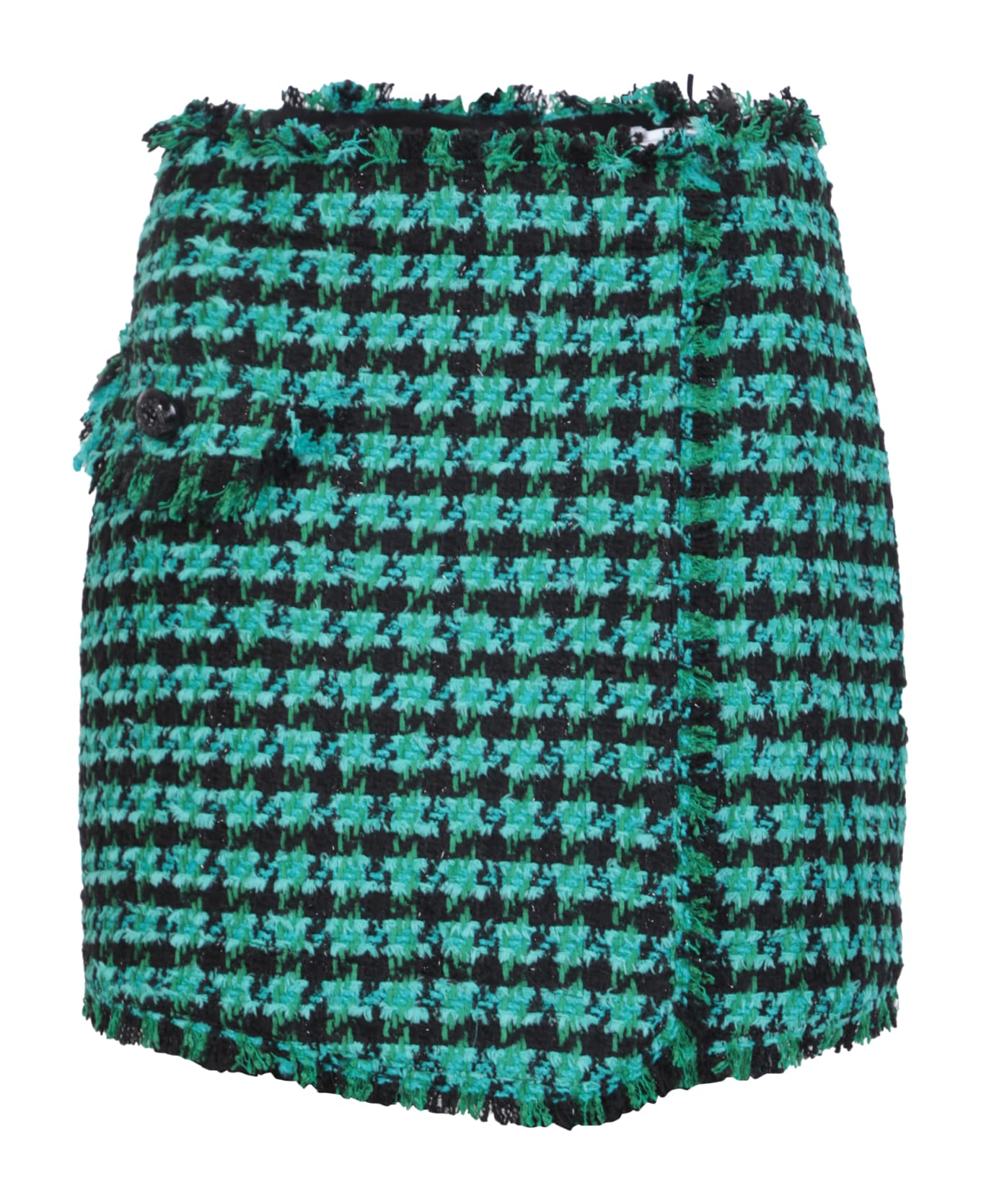 MSGM Tweed Houndstooth-pattern Emerald Green Shorts - Green ショートパンツ