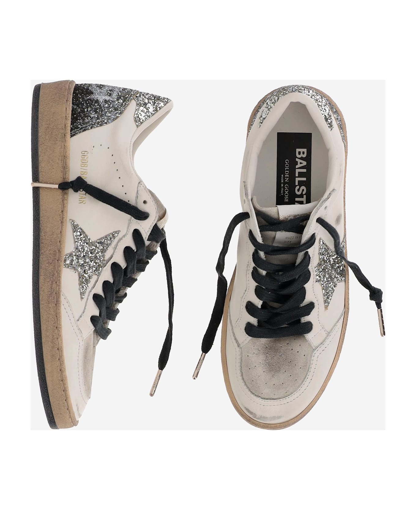 Golden Goose Ball Star Sneakers With Glitter - Silver