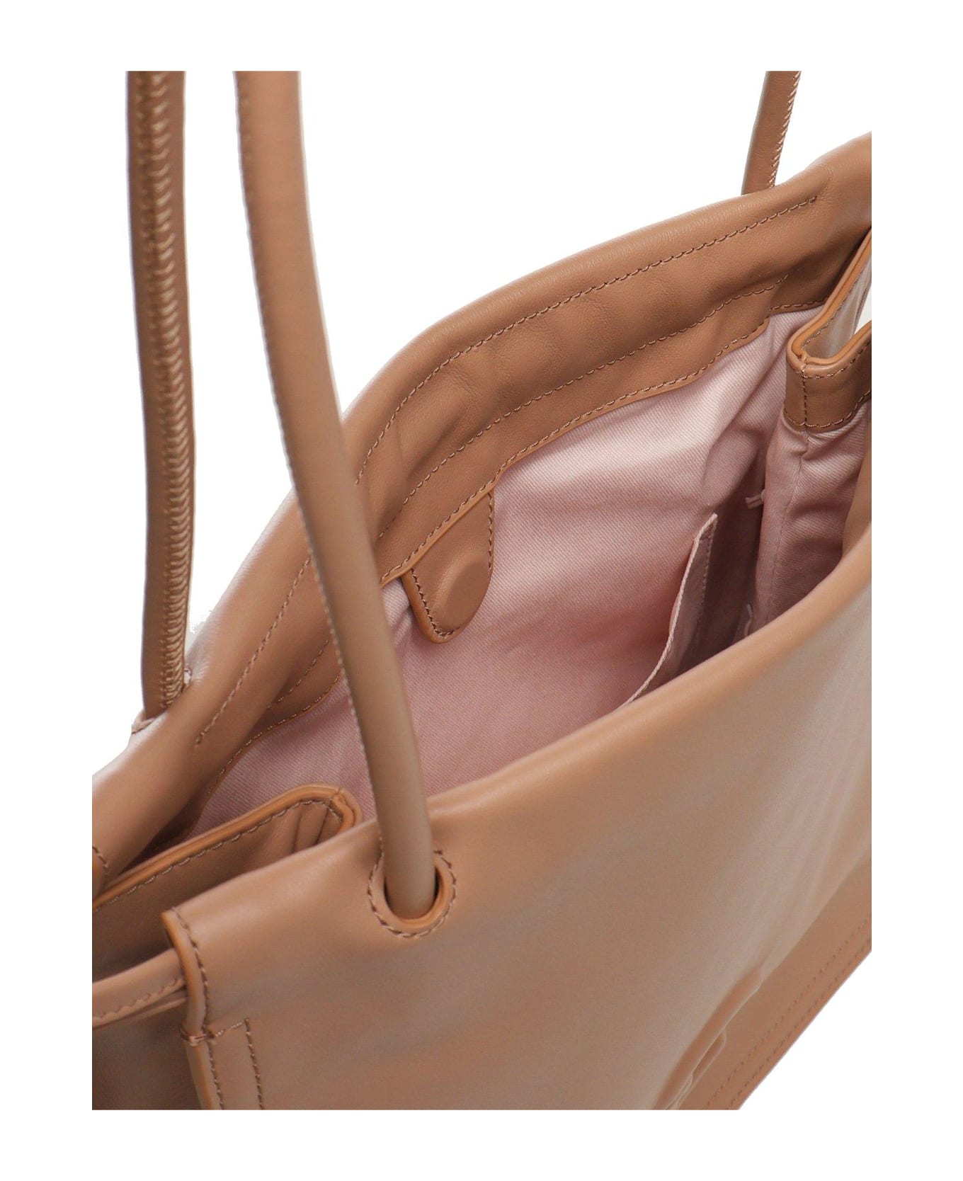 Coccinelle Logo Embossed Drawstring Tote Bag - Beige