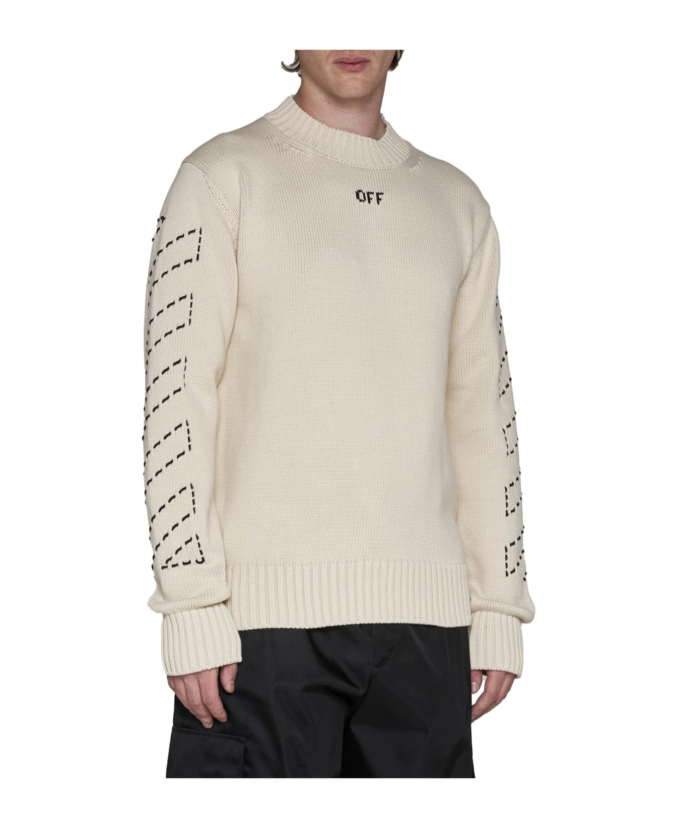 Off-White Diagonal Arrow Sweater With Logo - Beige