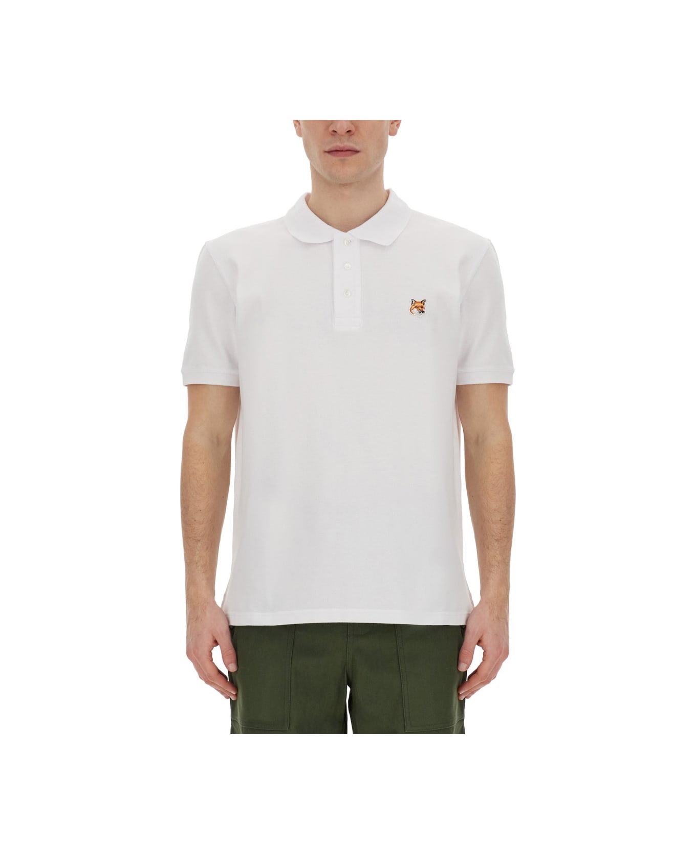 Maison Kitsuné Polo Shirt With Fox Patch - WHITE