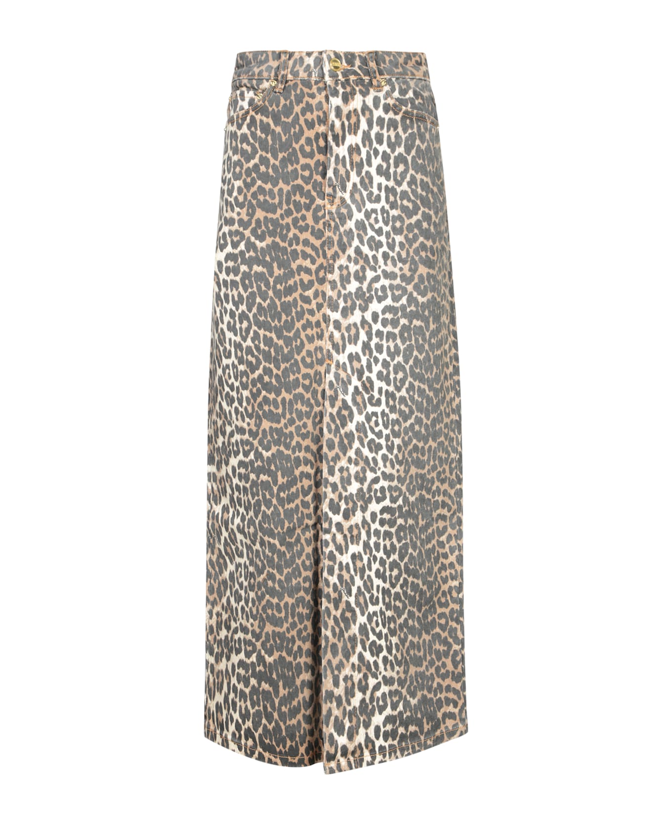 Ganni Skirt With Maxi Slit - Animalier