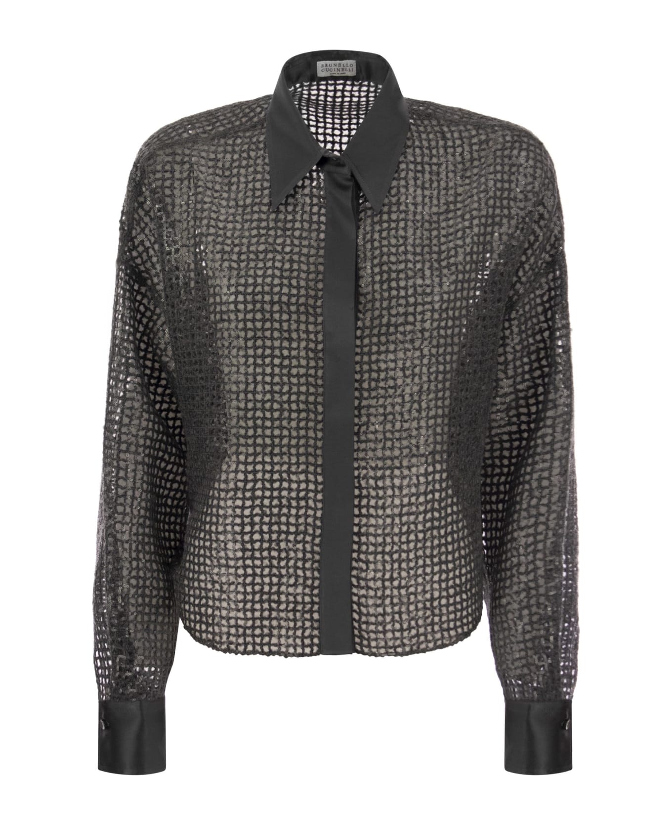 Brunello Cucinelli Silk Dazzling Net Embroidery Shirt - Dark Grey