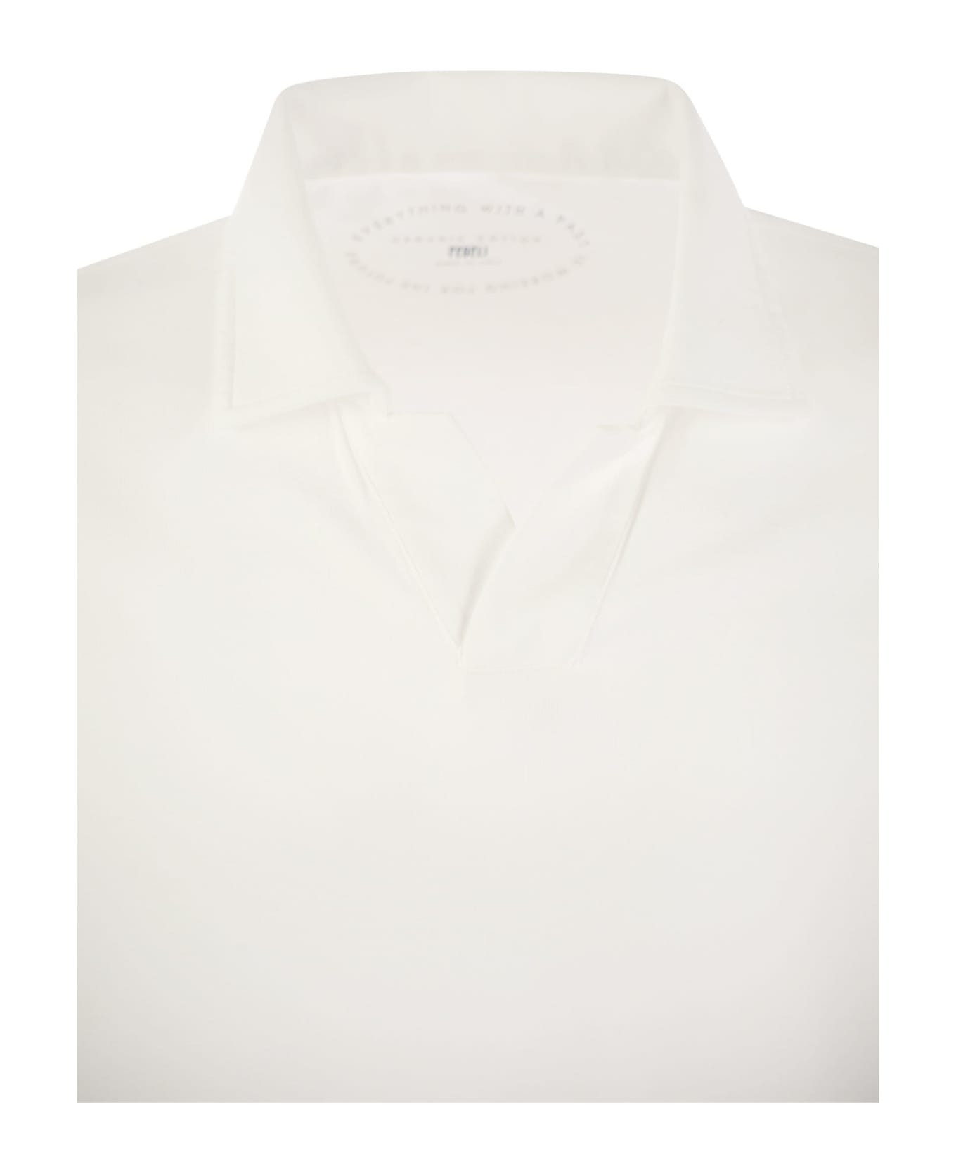 Fedeli Cotton Polo Shirt With Open Collar - Bianco