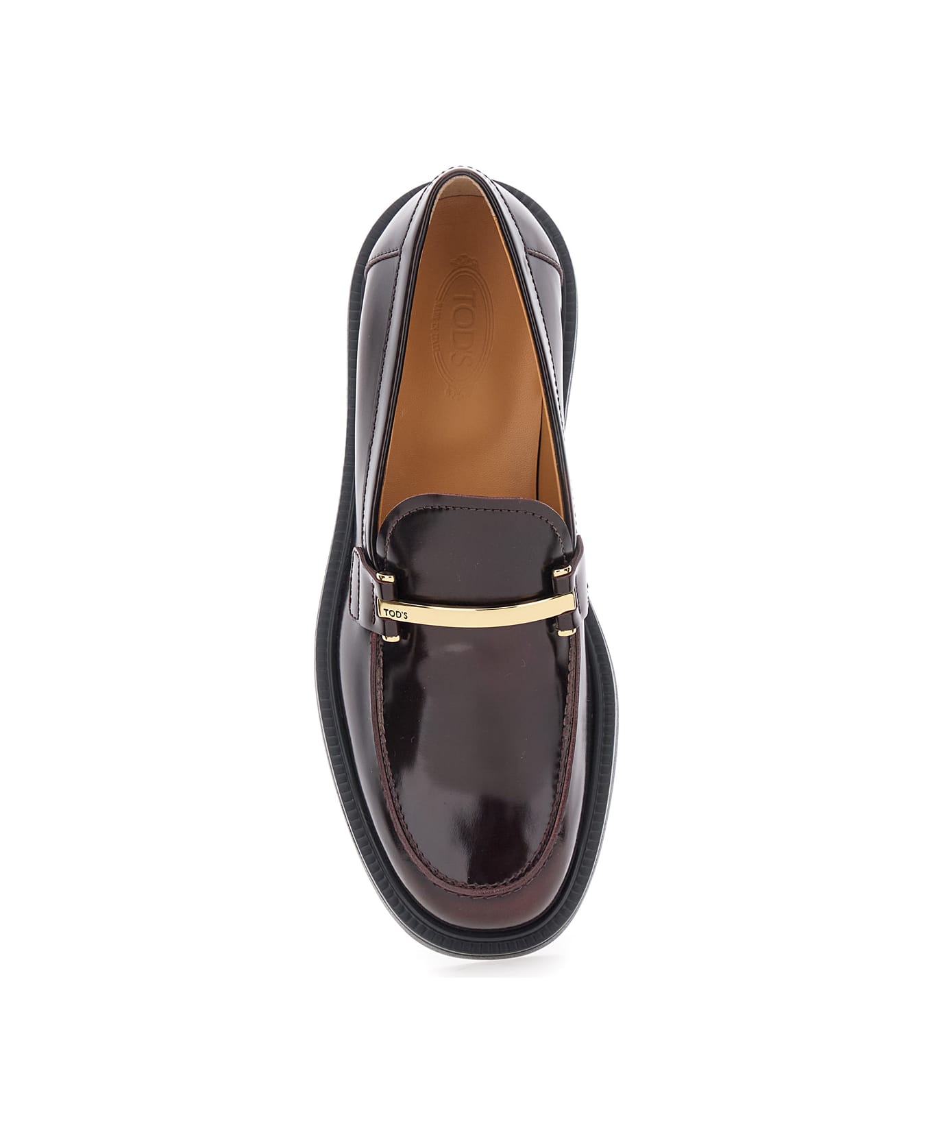 Tod's Brown Loafers With Logo Plaque In Leather Woman - Brown